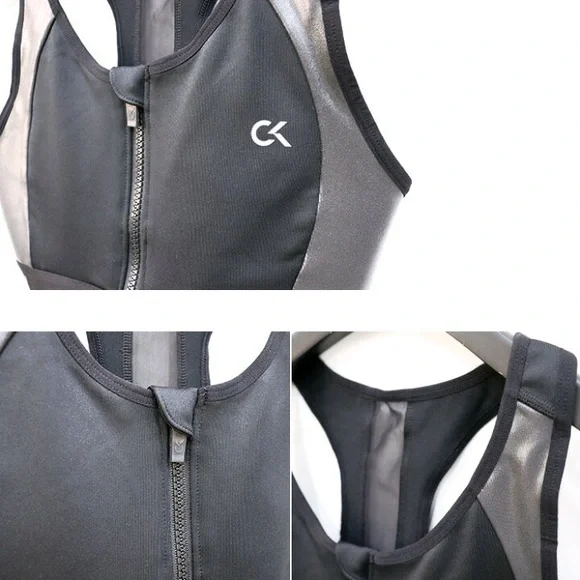 Calvin Klein Performance Front Zip Sports Bra Black/Gray Size Small - Picture 9 of 10